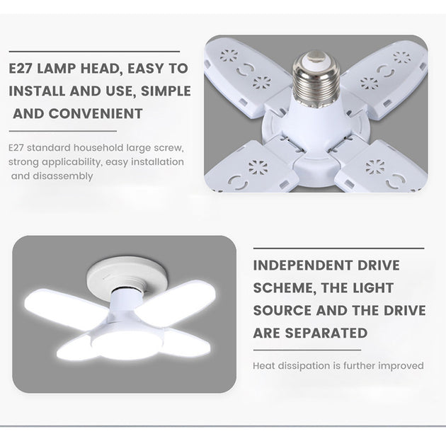 E27 Fan Foldable 28W LED Bulb AC220V/110V 40 Bulb Deformation for Home Ceiling Lights Warehouse and Garage White Light6500K Bulb Frontier General Hardware