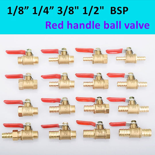 Brass Ball Valve With Red Handle 1/8 1/4 1/2 BSP Threaded Male Female Pneumatic Connector Frontier General Hardware