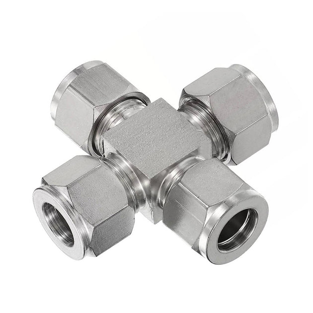 304 Stainless Steel Compression Union Cross Fitting For 1 Eighth To 1 Half Inch And 3 To 12 Mm OD Tubing Gas Water Oil Frontier General Hardware