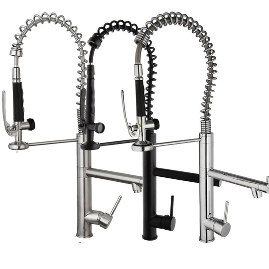 KEMAIDI Brass Kitchen Sink Faucet Pull Down Sprayer Hot Cold Water Mixer Tap 360 Rotation Matte Black Chrome Finish Frontier General Hardware