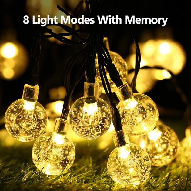 LED Solar String Lights Outdoor 60 Leds Waterproof Crystal Globe Lights with 8 Modes Garden Light for Patio Party Tree Decor Frontier General Hardware