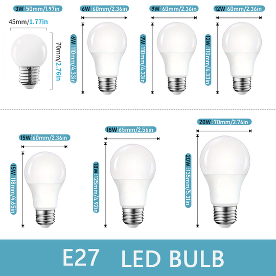 6 Pack E27 LED Bulbs 3W 6W 9W 12W 15W 18W 20W AC 220V Tri Color 3000K 4000K 6000K Indoor Lighting Frontier General Hardware