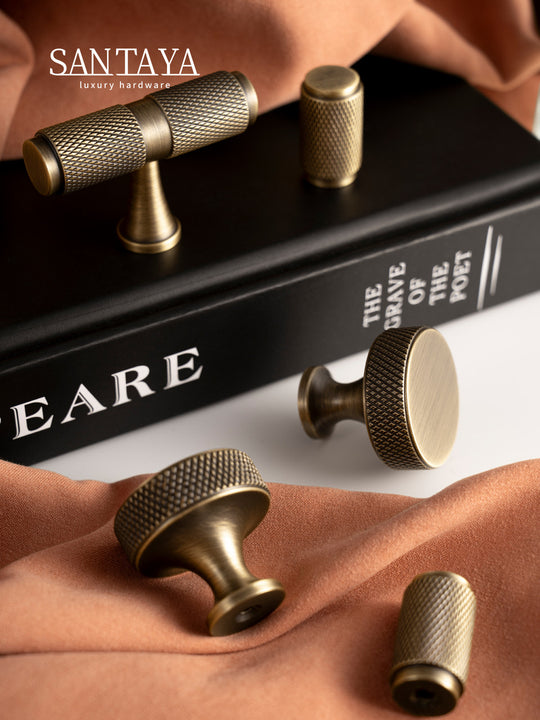 Solid Antique Brass Diamond-cut Cross Knurl Pattern Bronze Cabinet Handles Wardrobe Pull T-bar Knobs Pitch 320mm Long Available Frontier General Hardware