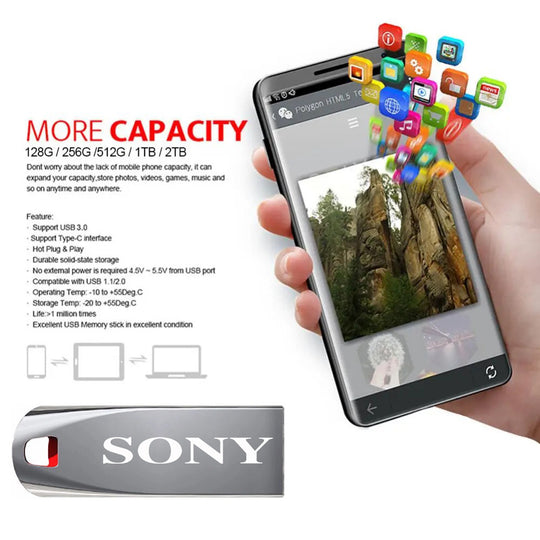 SONY Flash Drives 2TB USB 3.0 Mini High Speed Metal Pendrive 1TB Stick Portable Drive Waterproof Memoria Storage U Disk Frontier General Hardware