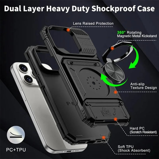 Military Grade Wallet Case For iPhone 11 13 14 15 16 Pro Max With Rotating Ring Kickstand And Heavy Duty Drop Protection Frontier General Hardware