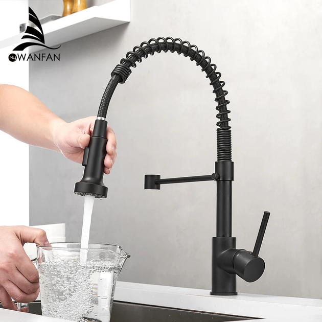 Kitchen Faucets Brush Brass Faucets for Kitchen Sink Single Lever Pull Down Spring Spout Mixers Tap Hot Cold Water Crane 9009 Frontier General Hardware