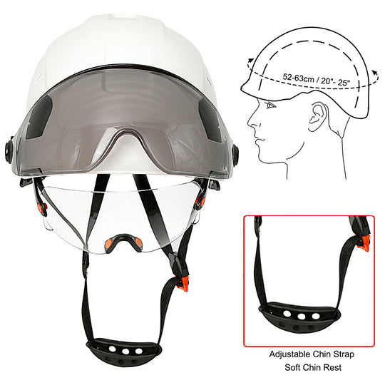 CE Certified Construction Safety Helmet With Built In Visor And Goggles ABS Hard Hat ANSI Industrial Head Protection New Frontier General Hardware