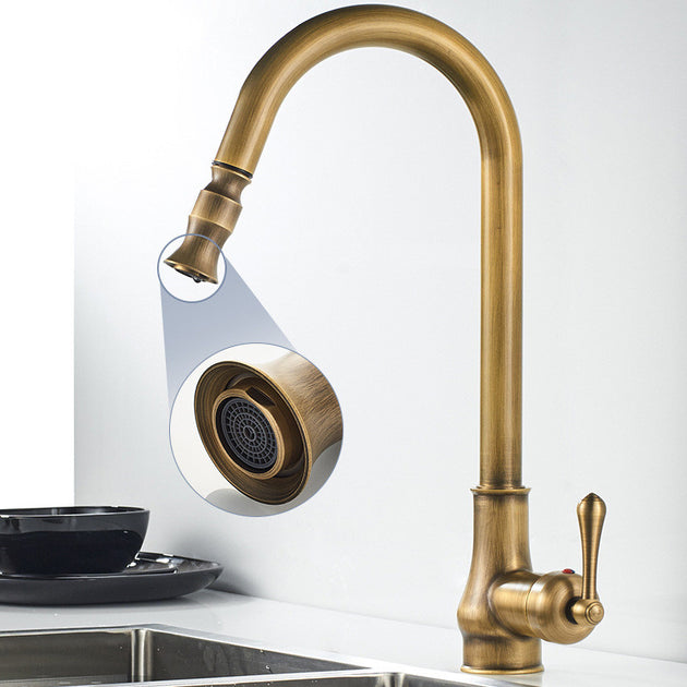 Antique Kitchen Faucet With Pull Out Spray, Deck Mount, Single Handle, 360 Degree Rotation, Hot Cold Mixer Tap Frontier General Hardware
