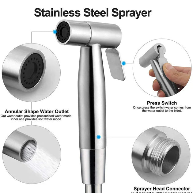 Handheld Toilet Bidet Sprayer Set Stainless Steel Hand Bidet faucet Sprayer Guns Bathroom Hand Sprayer Shower Head Self Cleaning Frontier General Hardware