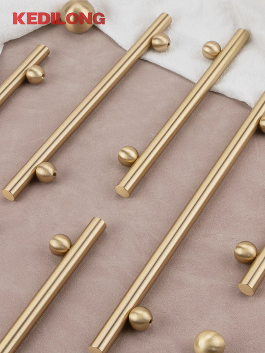 KEDLO Solid Brass French Surface Cabinet Drawer Handle European Ball Base Long Handle Brushed Brass 64mm To 224mm Frontier General Hardware
