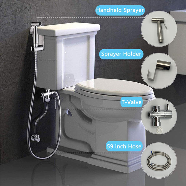 Handheld Toilet Bidet Sprayer Set Stainless Steel Hand Bidet faucet Sprayer Guns Bathroom Hand Sprayer Shower Head Self Cleaning Frontier General Hardware