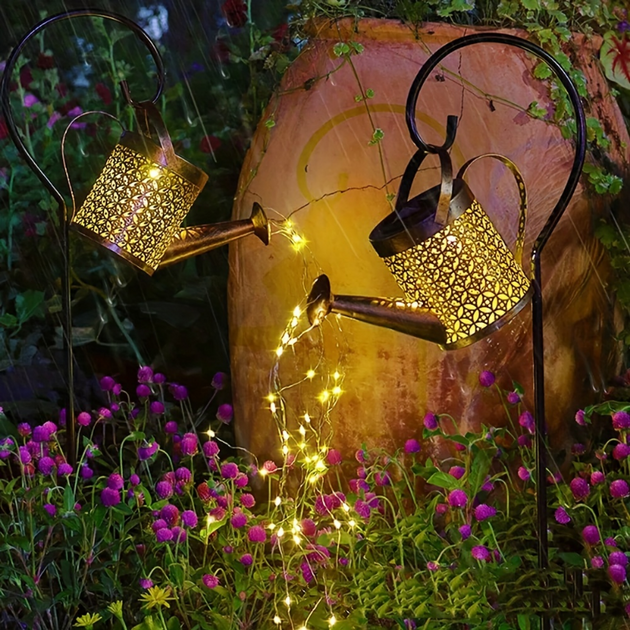 Solar Watering Can Lantern Light For Garden Decor Outdoor Waterproof Metal LED Fairy Lights Shepherd Hook Frontier General Hardware