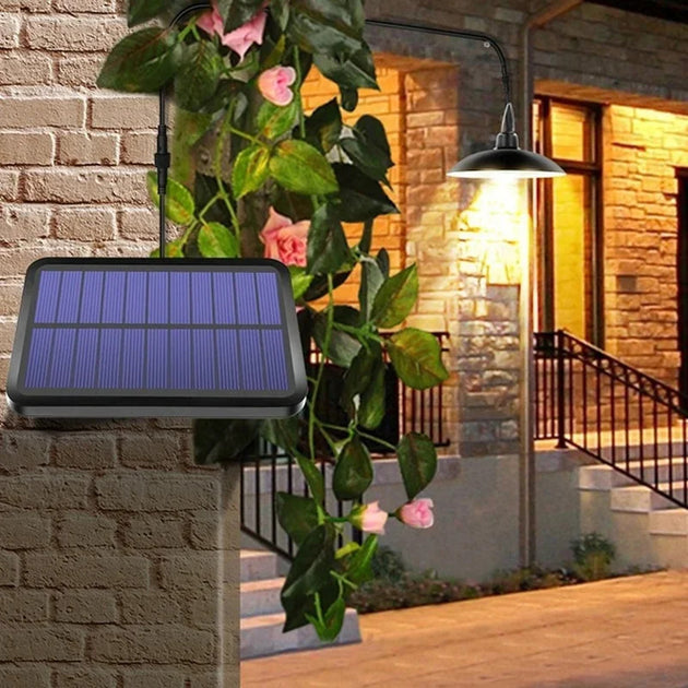 Solar Pendant Light Outdoor Waterproof LED Lamp Double-head Chandelier Decorations with Remote Control for Indoor Shed Barn Room Frontier General Hardware