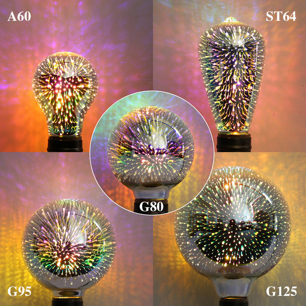 3D Colorful LED E27 Bulb 220V Vintage Edison Star Firework Christmas Tree Holiday Night Light Decoration Frontier General Hardware