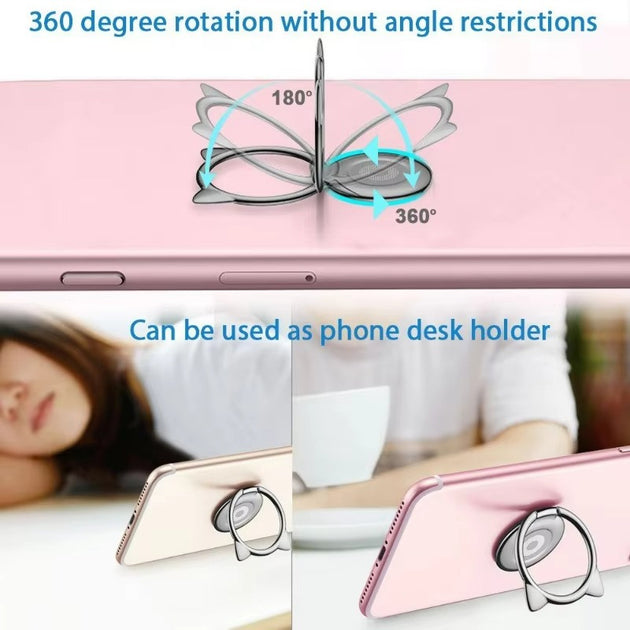 360 Degree Rotatable Metal Cat Finger Ring Holder For Smartphones Compatibility With Samsung Xiaomi Huawei iPhone Frontier General Hardware