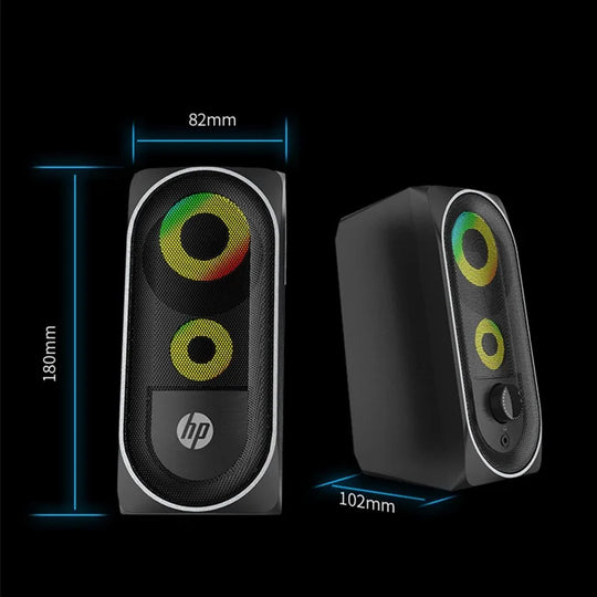 HP DHE6001 RGB Illuminated Wired Desktop Speaker High Volume 2.0 Channel Multimedia Game System With Microphone Frontier General Hardware