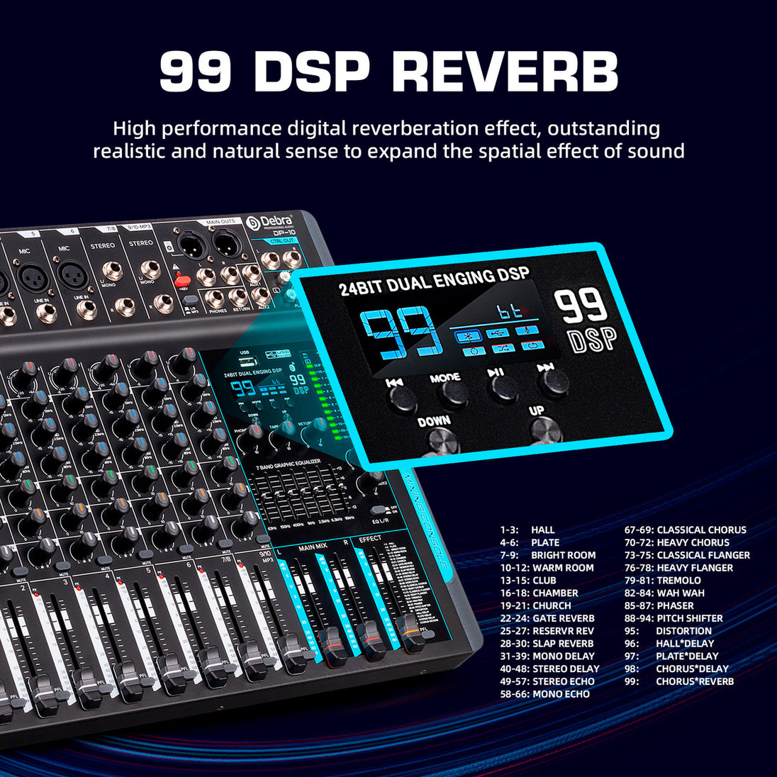 IKGE DP-10 Professional Gig Mixer DJ Mixer 99 DSP Reverb Adjustment Bl