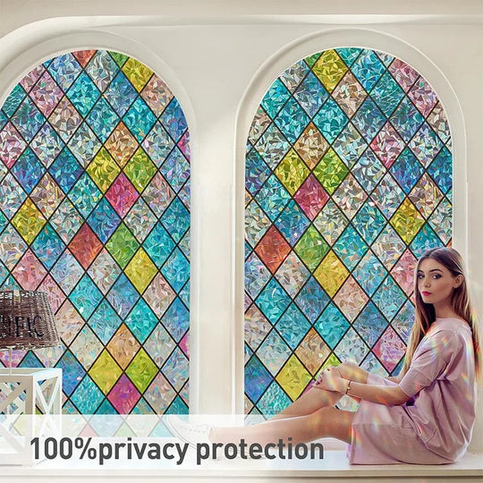Rainbow Holographic Window Film Privacy UV Blocking Sun Protection Static Cling Window Covering For Home Decor Frontier General Hardware