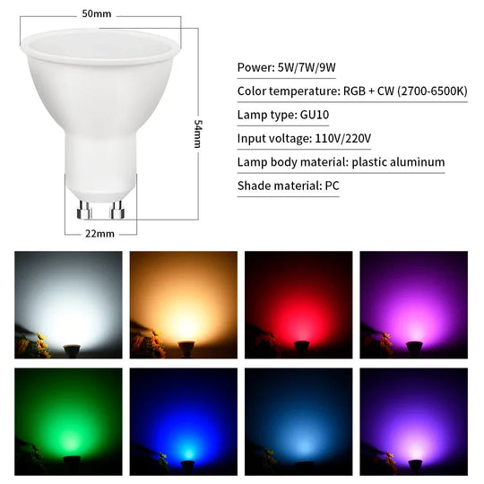 Tuya GU10 LED Bulb 5W 7W 9W 110V 220V WiFi RGB CW Color Changing Light 16 Million Colors Works With Alexa Google Home Frontier General Hardware