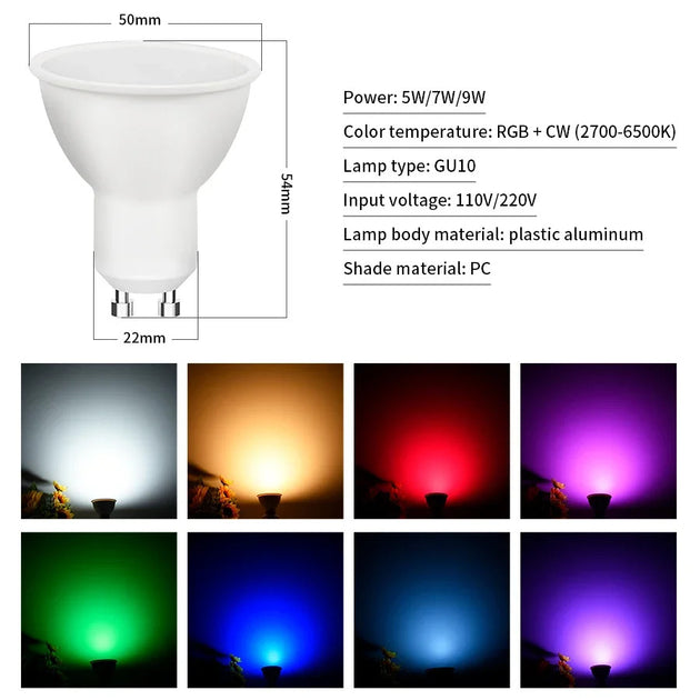 Tuya GU10 LED Bulb 5W 7W 9W 110V 220V WiFi RGB CW Color Changing Light 16 Million Colors Works With Alexa Google Home Frontier General Hardware