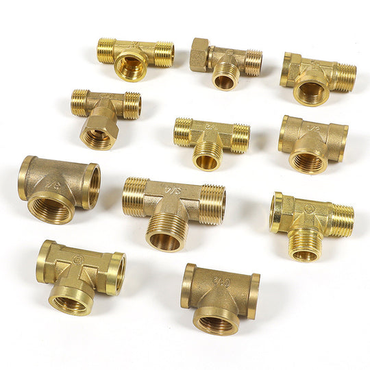 Brass Pneumatic Pipe Fitting BSP Tee Type Male And Female Threads Eighth To Half Inch Copper Water Oil Gas Adapter Frontier General Hardware