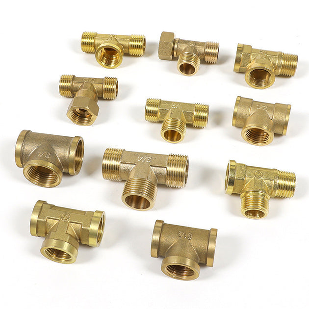 Brass Pneumatic Pipe Fitting BSP Tee Type Male And Female Threads Eighth To Half Inch Copper Water Oil Gas Adapter Frontier General Hardware