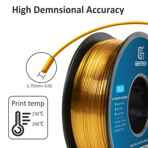 GEEETECH Silk PLA 3d Filament Wire 1kg 1.75mm Spool Wire 3D Printer Material 3D Print Refills, Fast Delivery Vacuum Package Frontier General Hardware