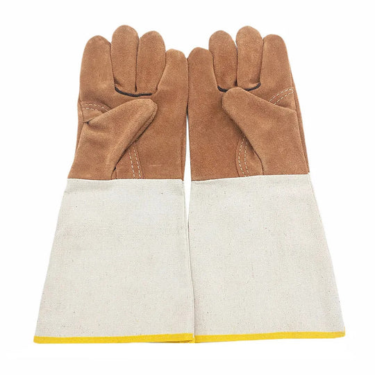 Leather Welding Gloves Long Wear Resistant Welder Protective Gloves With Canvas Sleeve Fur Trim 38 Cm 180 G Pair Frontier General Hardware