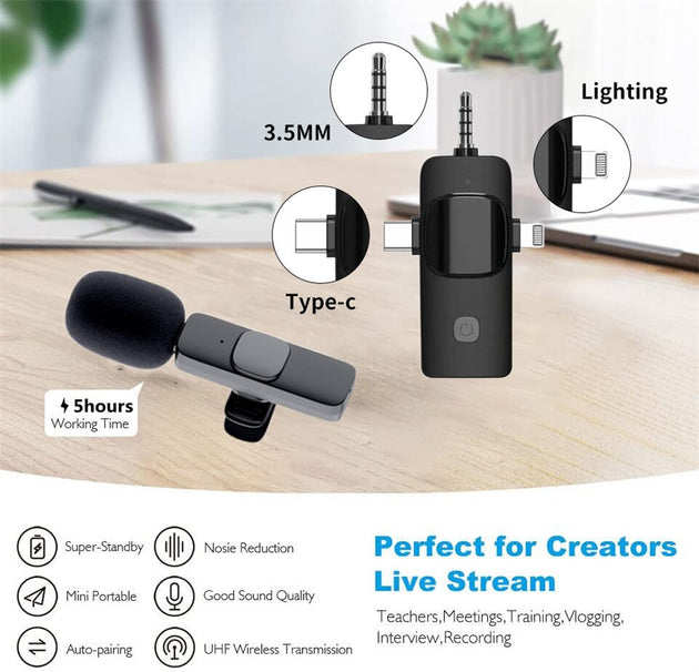 3 In 1 Wireless Lavalier Microphone Noise Reduction For iPhone Android Camera Laptop 3.5mm Mini Lapel Mic For Video Frontier General Hardware