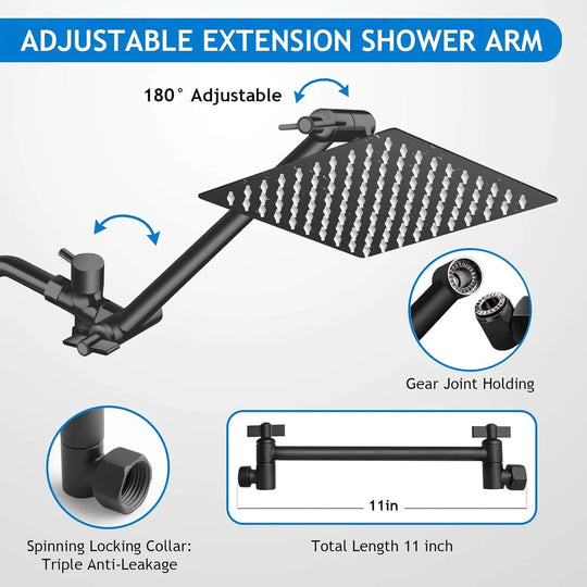 10-Inch High-Pressure Rainfall Shower Head With 11-Inch Adjustable Extension Arm And 5-Setting Handheld Shower Frontier General Hardware
