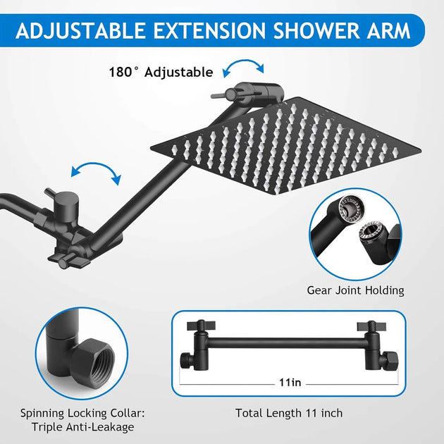 10-Inch High-Pressure Rainfall Shower Head With 11-Inch Adjustable Extension Arm And 5-Setting Handheld Shower Frontier General Hardware
