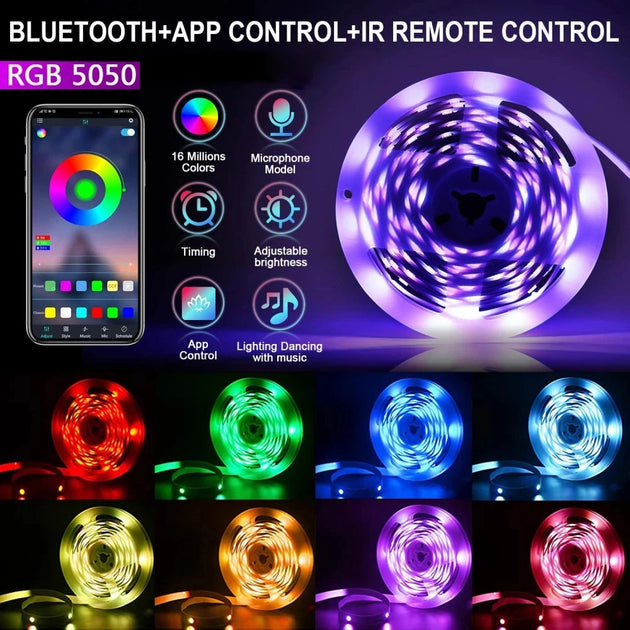 USB RGB LED Strip Light With Bluetooth Touch Remote 1 To 30 Meters 100 Feet TV Backlight For Bedroom Decor Frontier General Hardware