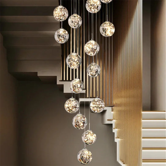 Nordic Glass Ball LED Pendant Lamp In Gold Silver For Staircase Living Room Hall Chandelier Home Decor Frontier General Hardware
