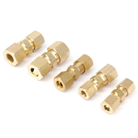 Brass Compression Fitting For Tubing One Eighth To Three Quarters Inch Straight Equal Reducer 229 PSI Pipe Connector Frontier General Hardware