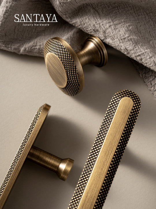 Antique Brass Knurled Grid T Bar Kitchen Cabinet Handles 96mm 128mm Hole Spacing Bronze Pulls Frontier General Hardware
