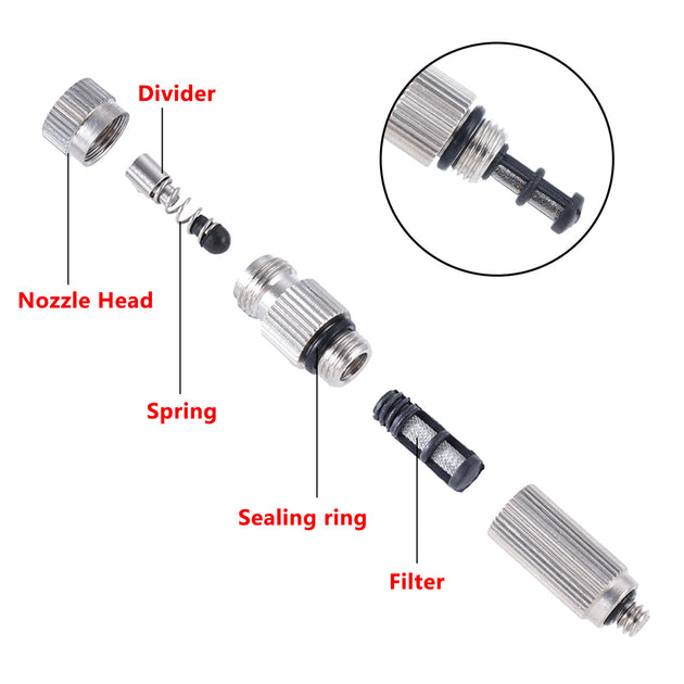 50Pcs High Pressure Misting Nozzles With Filter Nickel Plated Copper 3 16 Inch Thread For Cooling Landscaping Frontier General Hardware