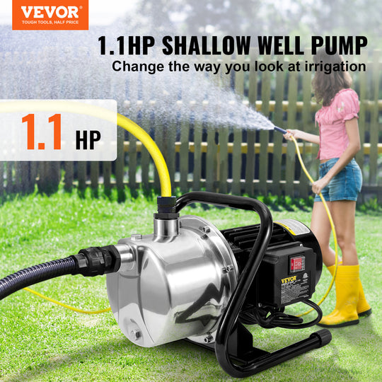 SucceBuy Shallow Well Pump 1.1 HP 115V 978GPH 131ft Height 69.6psi Max Pressure Portable Sprinkler Booster Jet Pumps Irrigation Frontier General Hardware