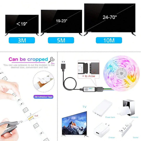 USB RGB LED Strip Light With Bluetooth Touch Remote 1 To 30 Meters 100 Feet TV Backlight For Bedroom Decor Frontier General Hardware