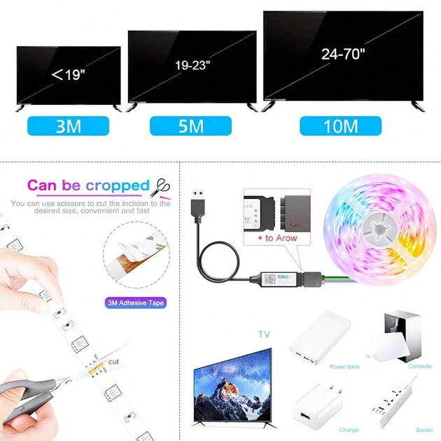 USB RGB LED Strip Light With Bluetooth Touch Remote 1 To 30 Meters 100 Feet TV Backlight For Bedroom Decor Frontier General Hardware