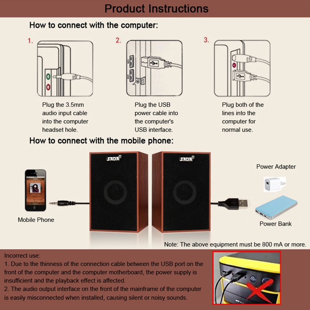 SADA V 160 USB Wired Wood Subwoofer Stereo Speakers - Frontier General Hardware