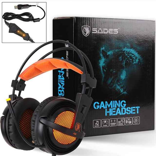 SADES USB 7.1 Stereo wired gaming headphones game headset over ear with mic Voice control for laptop computer gamer|Phone Earphones & Headphones
