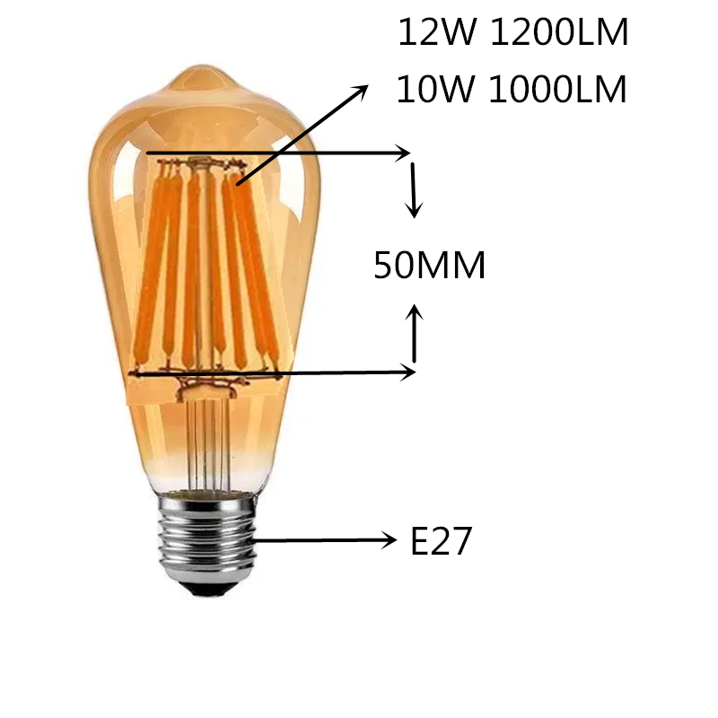 Vintage ST64 LED Filament Bulb 2W-12W Dimmable E27 B22 Gold Glass Edison Lamp 2700K 360 Degree Beam Frontier General Hardware
