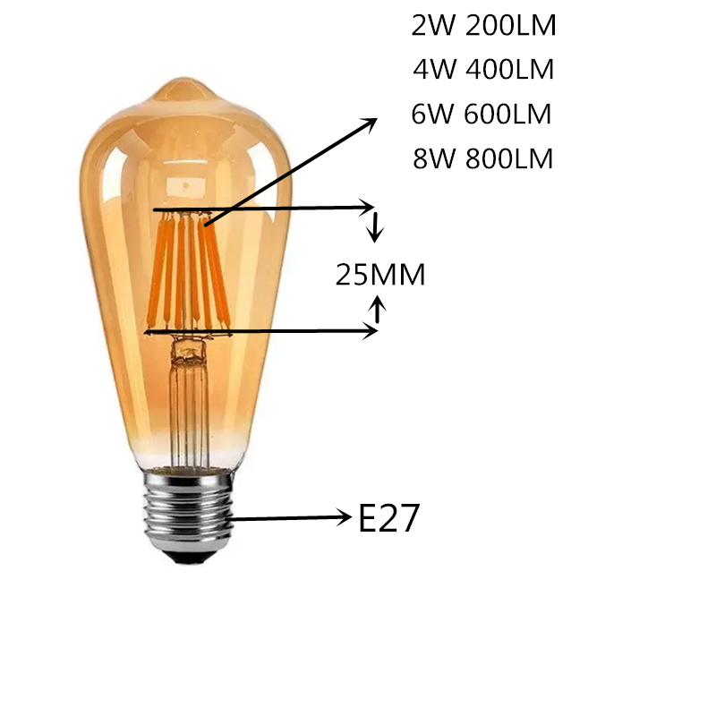 Vintage ST64 LED Filament Bulb 2W-12W Dimmable E27 B22 Gold Glass Edison Lamp 2700K 360 Degree Beam Frontier General Hardware