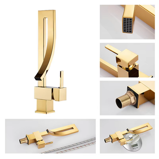 ULGKSD Bathroom Basin Faucet Modern Sink Brass Waterfall Hot&Cold Mixer Tap Deck Mounted Single Hole Crane Fash Basin Tap Frontier General Hardware