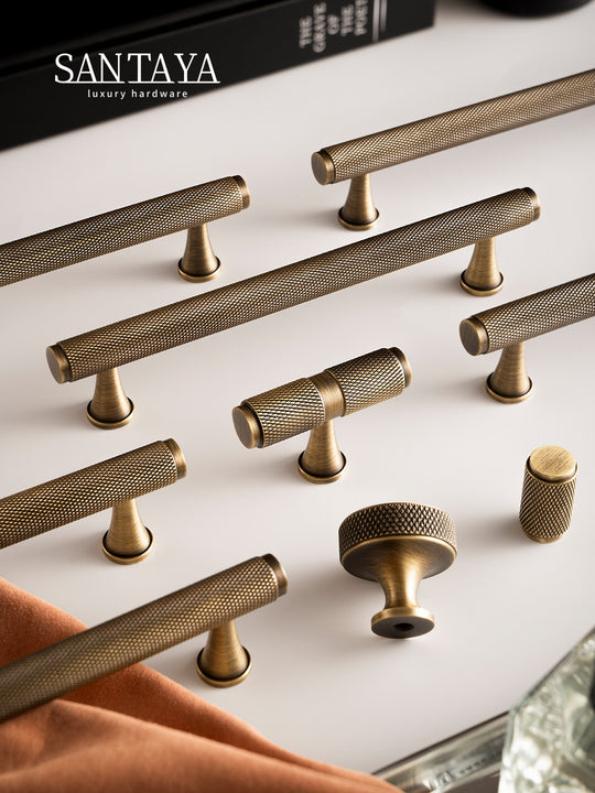 Solid Antique Brass Diamond-cut Cross Knurl Pattern Bronze Cabinet Handles Wardrobe Pull T-bar Knobs Pitch 320mm Long Available Frontier General Hardware