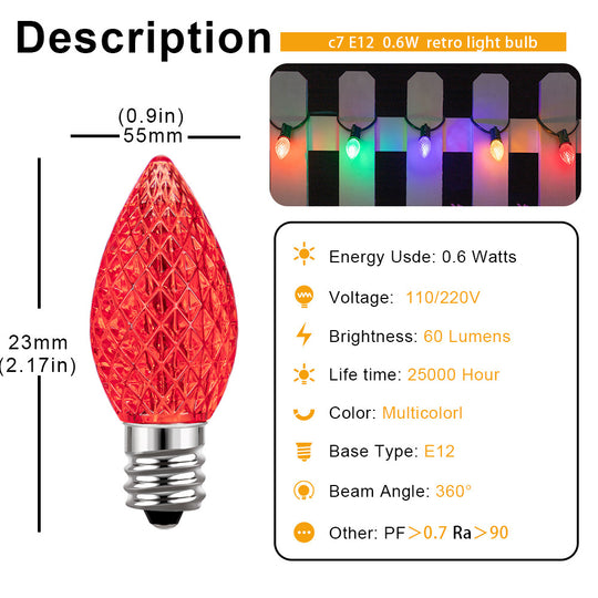 25 Piece C7 Strawberry Multicolor LED Replacement Bulbs E12 Base US EU 0.6W for String Lights Patio Garland Party Decor Frontier General Hardware