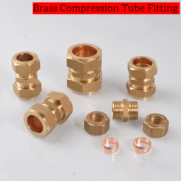 Brass Compression Tube Fitting Connector Coupling Adapter With Ferrule Ring For 4mm To 42mm Tube OD 1 Piece Frontier General Hardware
