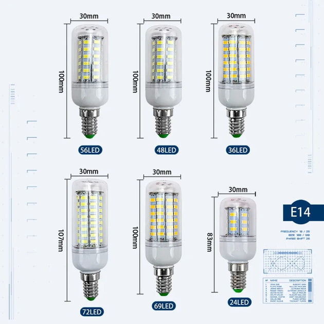 LED Lamp E27 E14 SMD 5730 220V Corn Bulb 24 36 48 56 69 72 LEDs Chandelier Candle Light for Home Decoration Frontier General Hardware