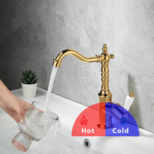 Antique Gold Bathroom Sink Faucet 360° Rotatable Washbasin Faucet Luxury Brass Hot and Cold Mixer Basin Tap Toilet WC Vanity Tap Frontier General Hardware