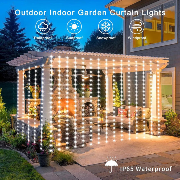 Solar Curtain Lights Outdoor Waterproof IP65 100 200 300 LED Fairy Garland For Garden Patio Wedding Decor Frontier General Hardware